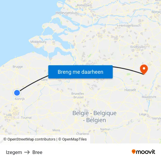 Izegem to Bree map