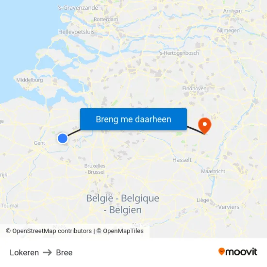 Lokeren to Bree map