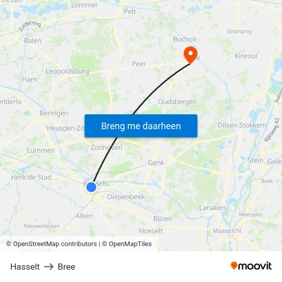 Hasselt to Bree map