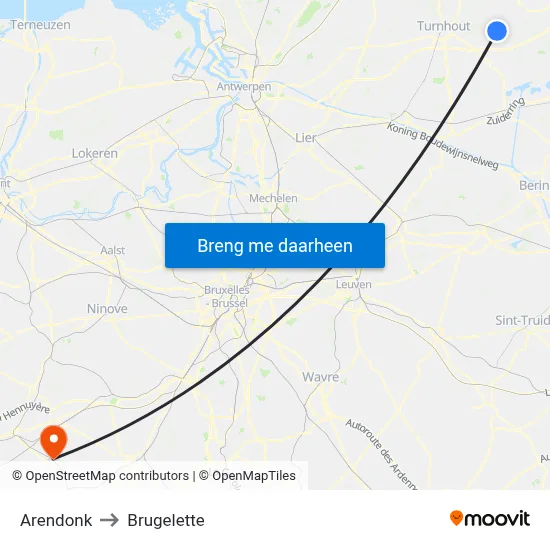 Arendonk to Brugelette map