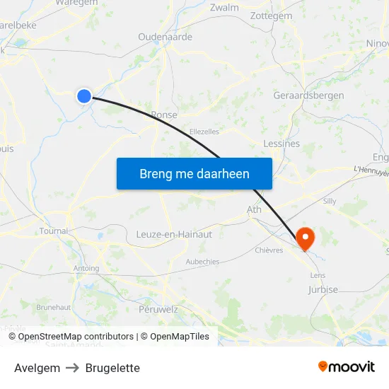 Avelgem to Brugelette map