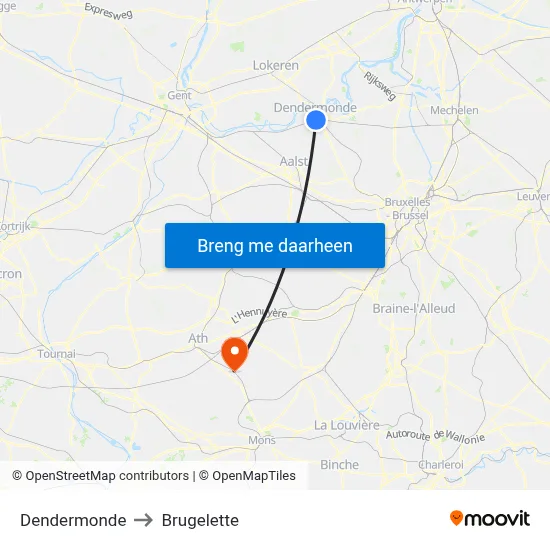 Dendermonde to Brugelette map
