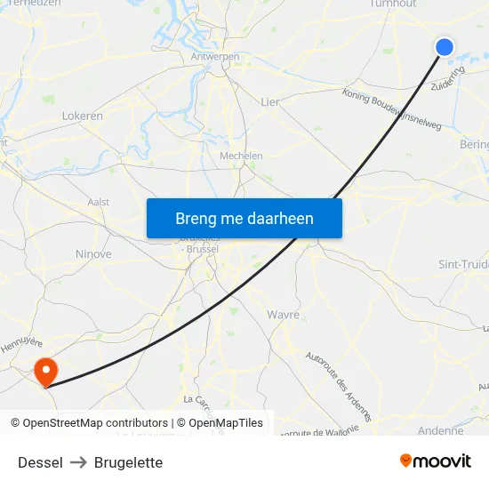 Dessel to Brugelette map