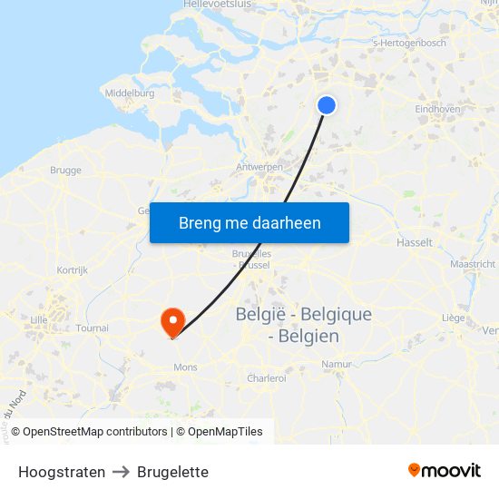 Hoogstraten to Brugelette map