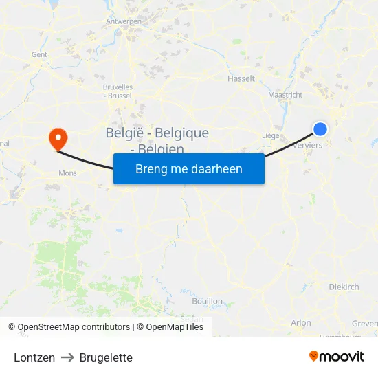 Lontzen to Brugelette map