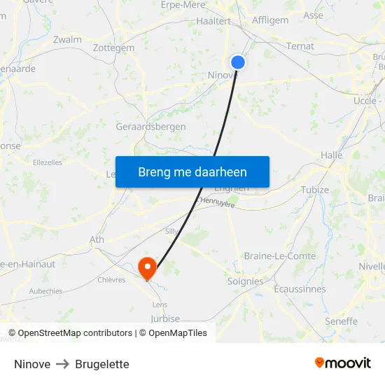 Ninove to Brugelette map