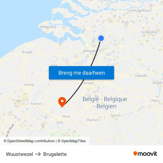 Wuustwezel to Brugelette map