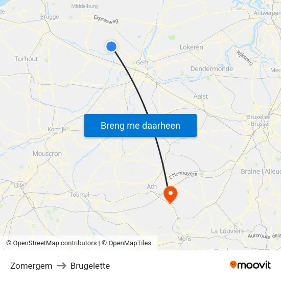 Zomergem to Brugelette map