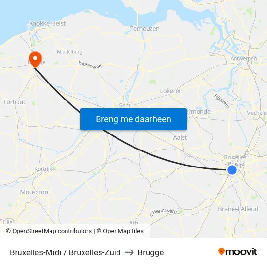 Bruxelles-Midi / Bruxelles-Zuid to Brugge map