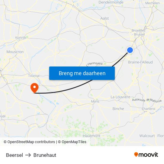 Beersel to Brunehaut map