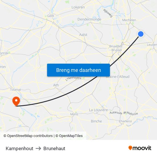 Kampenhout to Brunehaut map