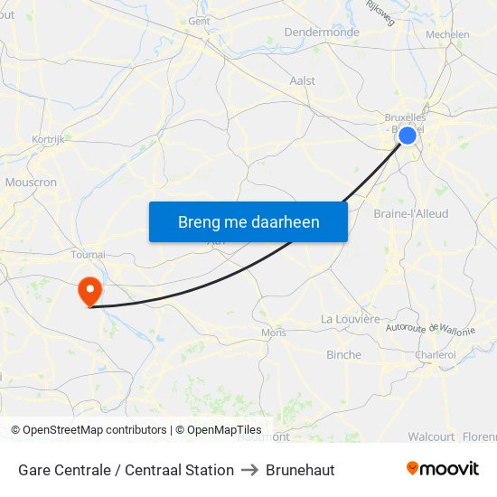 Gare Centrale / Centraal Station to Brunehaut map