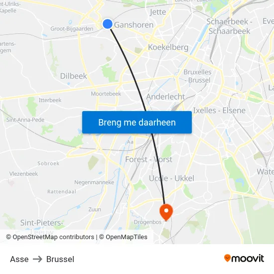 Asse to Brussel map