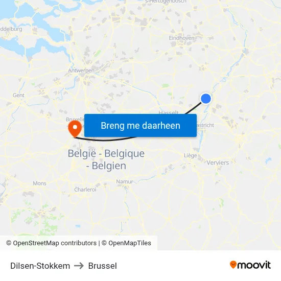 Dilsen-Stokkem to Brussel map
