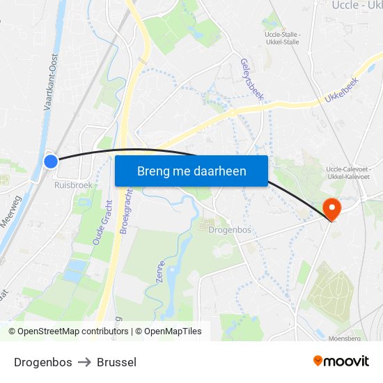 Drogenbos to Brussel map