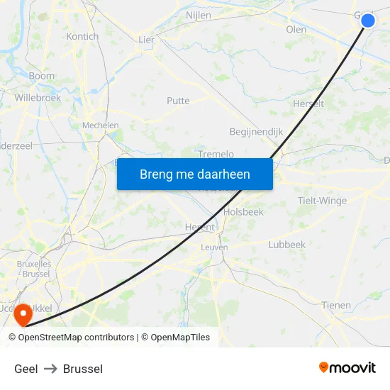 Geel to Brussel map