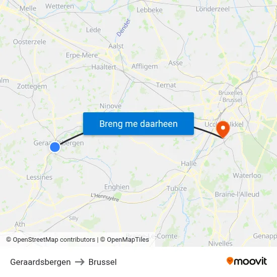 Geraardsbergen to Brussel map