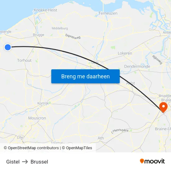 Gistel to Brussel map