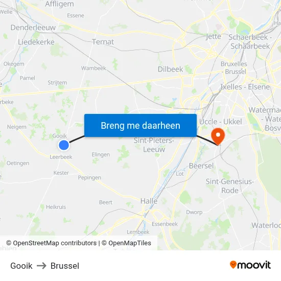Gooik to Brussel map