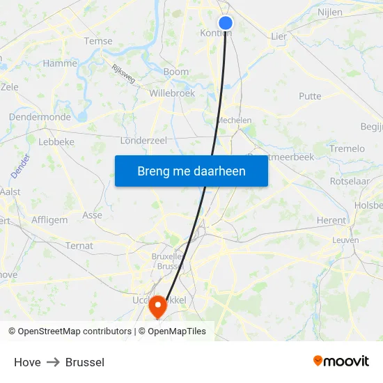 Hove to Brussel map