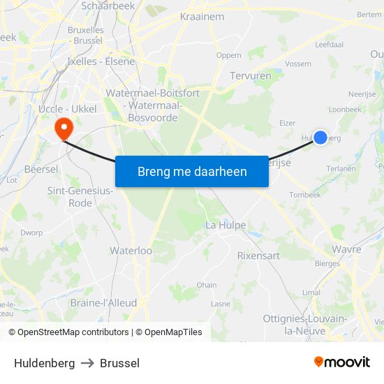 Huldenberg to Brussel map