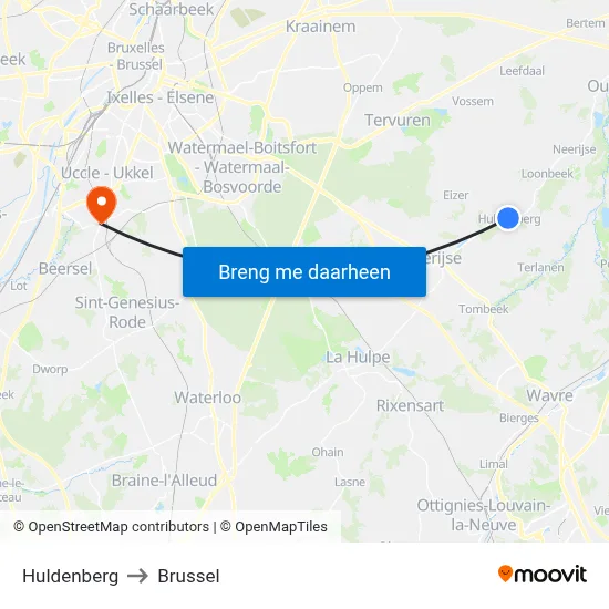 Huldenberg to Brussel map