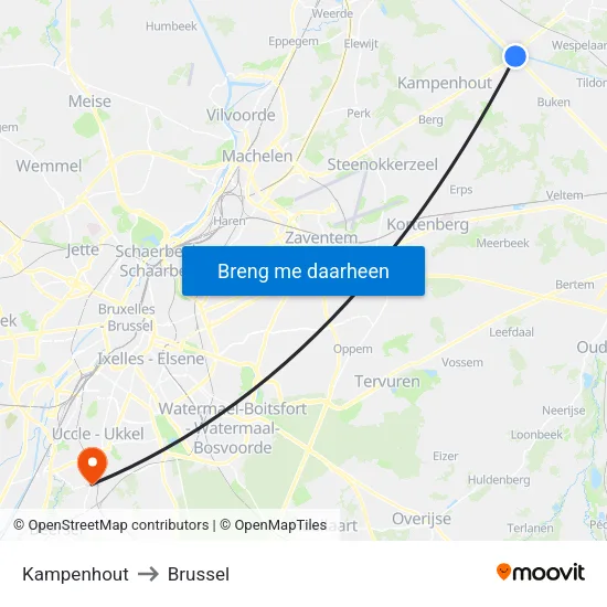 Kampenhout to Brussel map