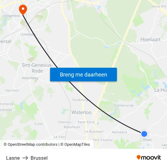 Lasne to Brussel map
