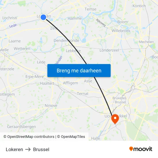 Lokeren to Brussel map