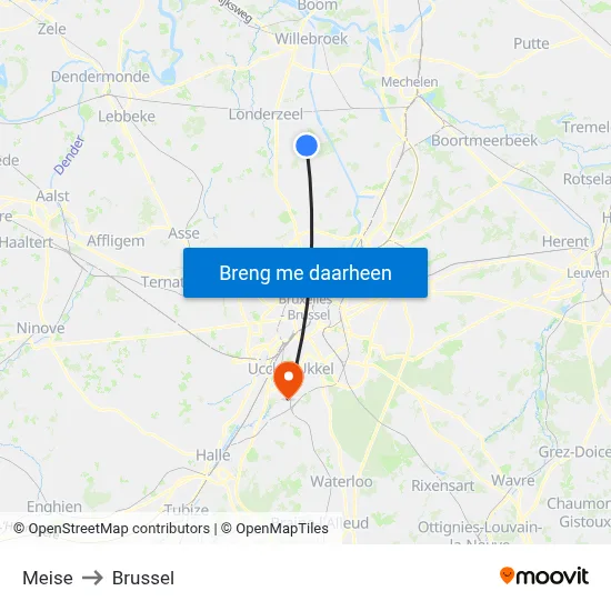 Meise to Brussel map