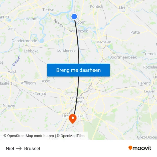 Niel to Brussel map