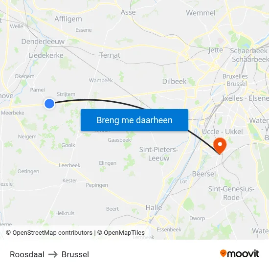 Roosdaal to Brussel map