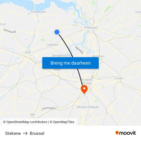 Stekene to Brussel map