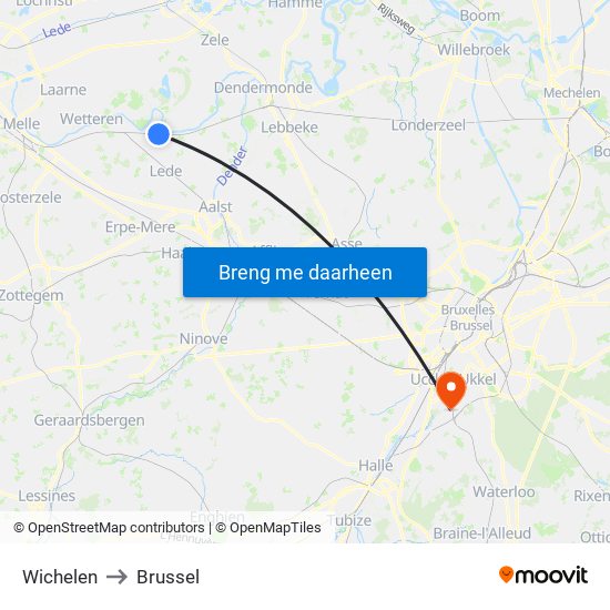 Wichelen to Brussel map