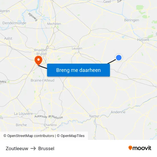 Zoutleeuw to Brussel map
