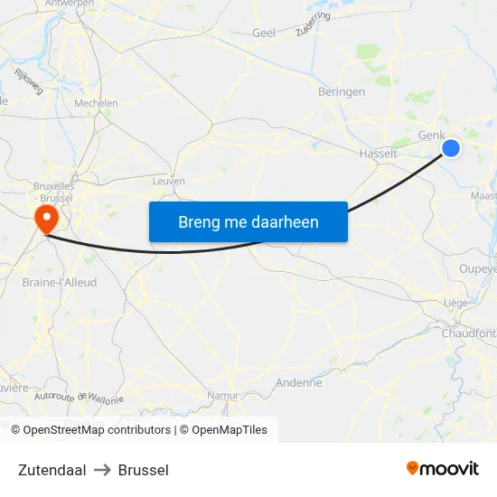 Zutendaal to Brussel map
