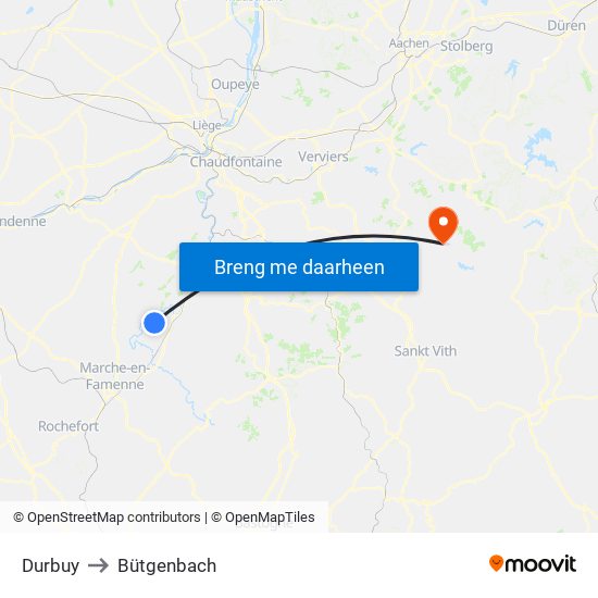 Durbuy to Bütgenbach map
