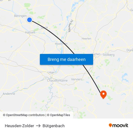 Heusden-Zolder to Bütgenbach map