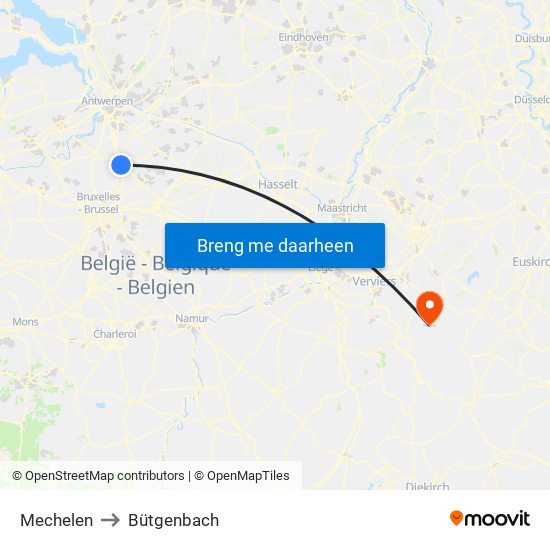 Mechelen to Bütgenbach map
