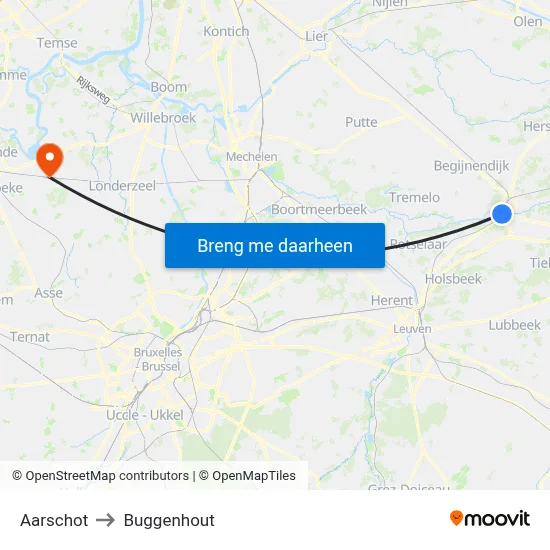 Aarschot to Buggenhout map