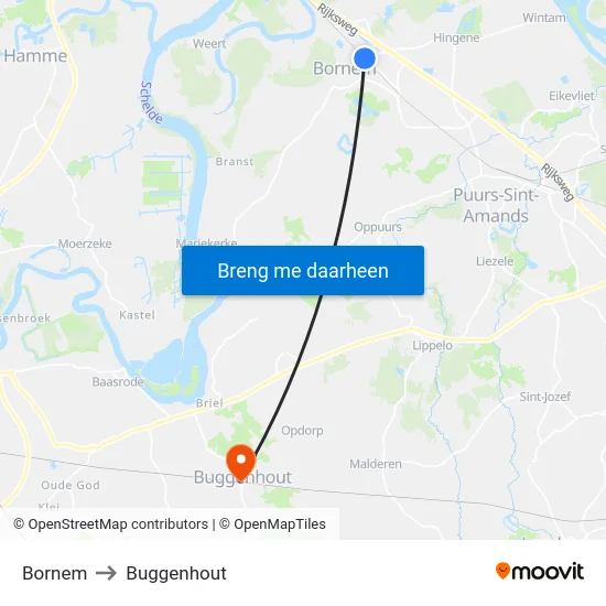 Bornem to Buggenhout map