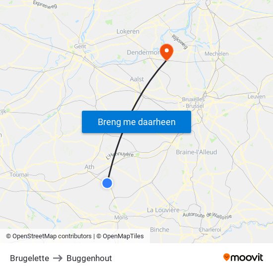 Brugelette to Buggenhout map