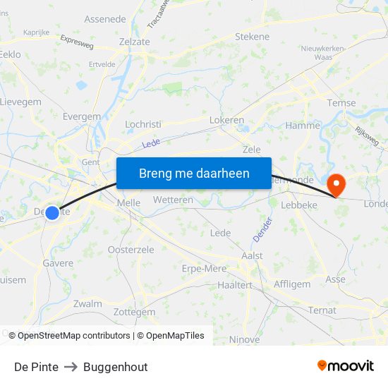 De Pinte to Buggenhout map