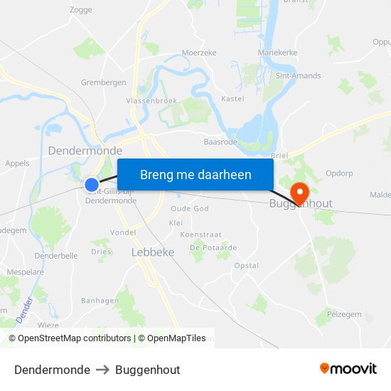 Dendermonde to Buggenhout map