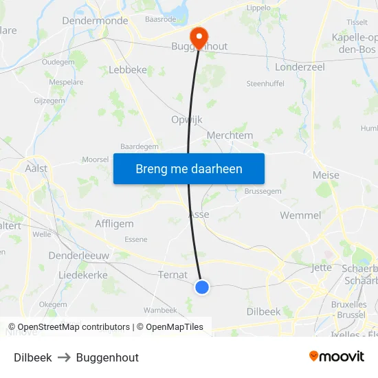 Dilbeek to Buggenhout map
