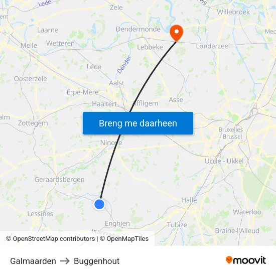 Galmaarden to Buggenhout map