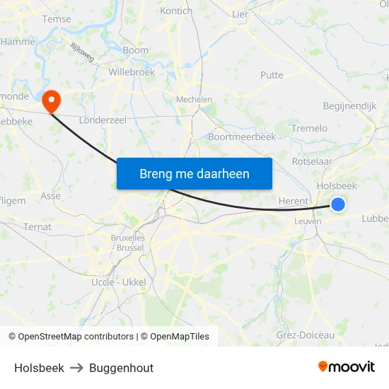 Holsbeek to Buggenhout map