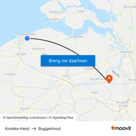 Knokke-Heist to Buggenhout map