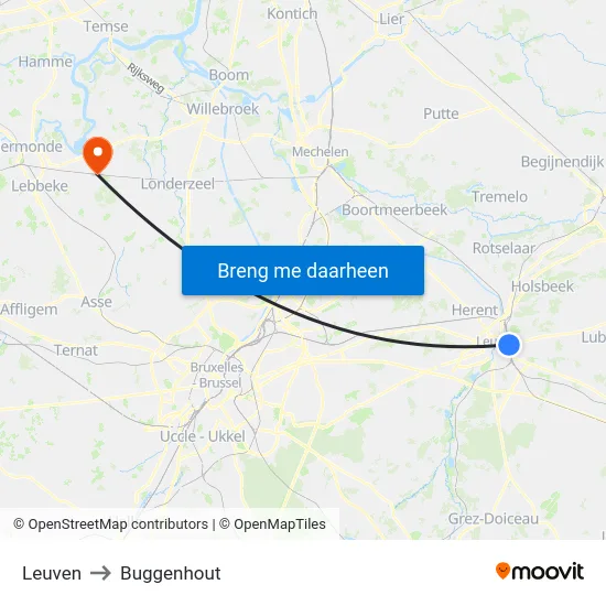 Leuven to Buggenhout map