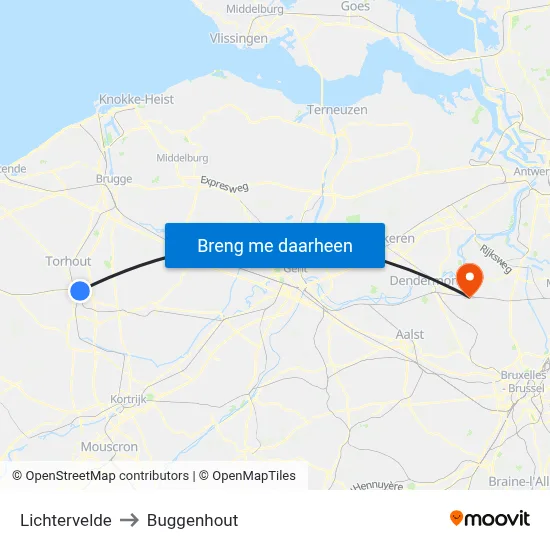 Lichtervelde to Buggenhout map